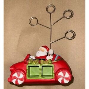 Santa Claus In Car Photo Holder Holds 3 Photos Peppermint Wheels Red Convertible